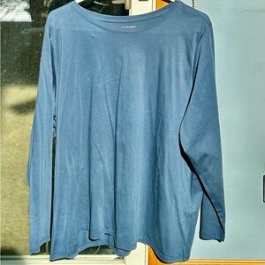Eileen Fisher Organic Pima Cotton Jersey Long-Sleeve Tee, Medium Blue, Plus 2X
